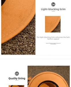 Detail of the wide sun-shading brim and high-quality inner lining of the wool felt hat