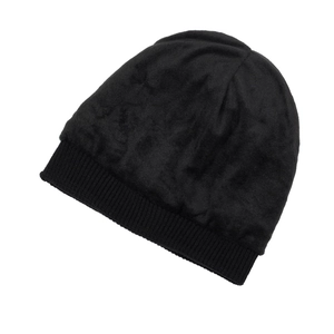Mens thick winter beanie hat with warm fleece lining and ribbed knit cuff in black
