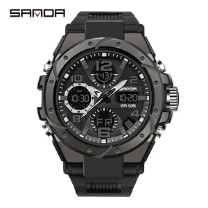 Sanda sports watch with dual display, black tactical case and 50m water resistance