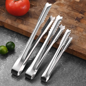 Three-piece stainless steel food tongs set with serrated edges for ice and sugar cubes