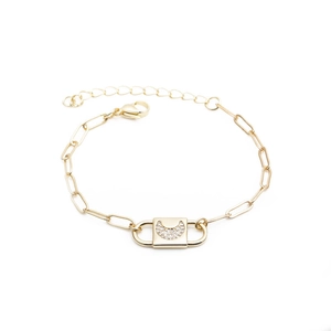 Bracelet hip hop doré avec pendentif lune zircon arc-en-ciel et chaîne à gros maillons