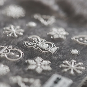 5D stereoscopic Christmas nail stickers with silver reindeer and snowflake 3D textures