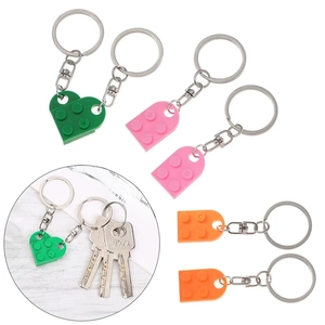 Matching Heart Building Block Keychain Plastic Interlocking Brick Key Ring For Couples Friendship Gift Novelty