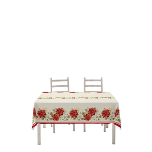 Waterproof Christmas tablecloth with red poinsettia floral pattern on white background
