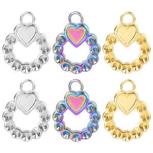 Stainless Steel Heart Round Pendant Jewelry Accessories For DIY Necklace Making Vacuum Plated Shiny Fashion Trendy Women