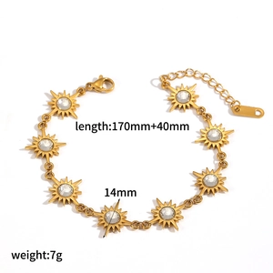 18k gold plated stainless steel sunflower bracelet with pearls and crystals