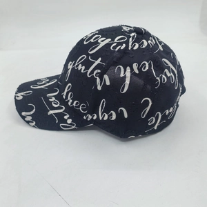 Distressed black baseball cap with white graffiti art print for men and women