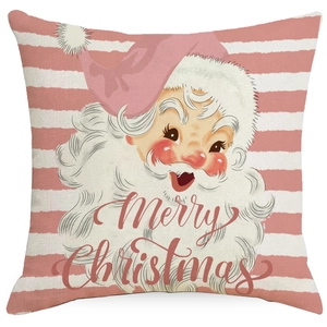Christmas pillow case with vintage Santa Claus and pink stripes on square cushion cover