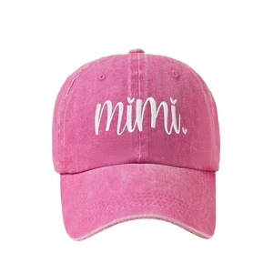 Rose pink washed cotton baseball cap with mimi heart embroidery and vintage finish