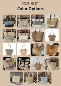 Collection of various woven tote and crossbody bags showing color options and patterns