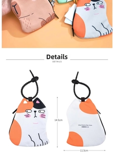 Detail view of cute animal earphone pouch with zipper and dimensions 14.5x11.5cm