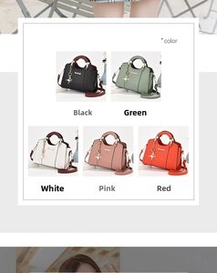 Flat lay of women's leather tote bags in five colors with star charms and adjustable straps