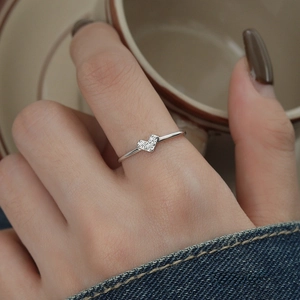 Heart Adjustable Ring 925 Sterling Silver Cubic Zirconia Micro Pave Minimalist Fresh Style Finger Ornament For Women