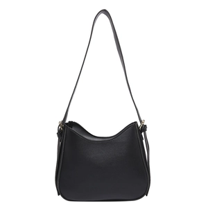 Classic black PU leather underarm bag with sleek minimalist silhouette and silver hardware