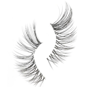 Close-up of natural dense half false eyelashes with a clear band on a white background