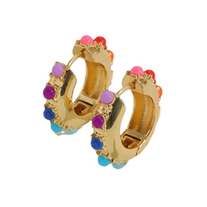 Bohemian gold plated hoop earrings featuring colorful enamel beads in a circular design