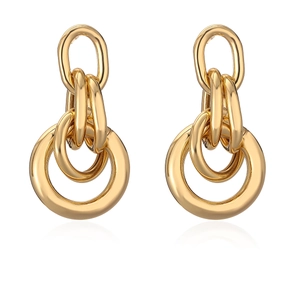 Minimalist geometric layered gold-plated dangling earrings with intertwined hoops