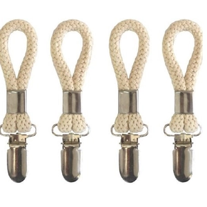 Set of 4 cream cotton rope towel clips with heavy-duty anti-rust metal clamps for bathroom