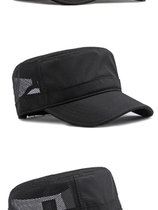 Close-up of black breathable mesh panel and reinforced stitching on the military flat top cap