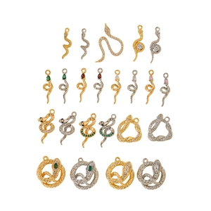 Pendentifs serpent en or et argent avec zircons pour la création de bijoux