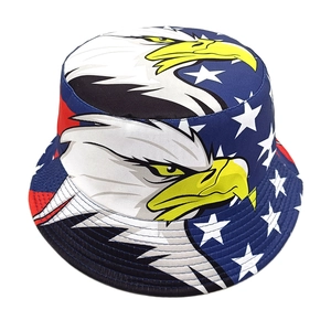 Navy blue bucket hat with patriotic eagle and star pattern in American flag style