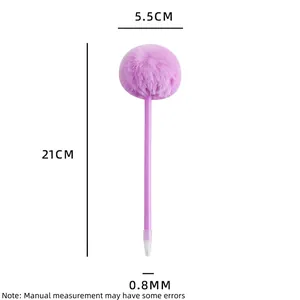 Cute purple plush ball neutral pen 21cm long with 5.5cm pompom and 0.8mm tip for girls