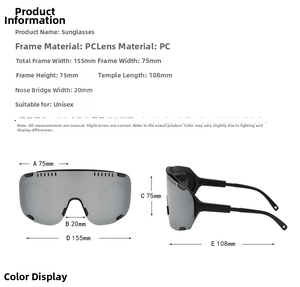 Detailed technical diagram showing dimensions of outdoor cycling sunglasses for men and women