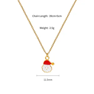 Titanium steel Christmas necklace with red and white Santa Claus pendant for women