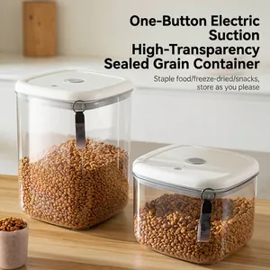 Electric Vacuum Pet Food Storage Container PET ABS Silicone Airtight Moisture Proof Bin USB Rechargeable Smart Transparent