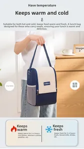 Detail of insulated lunch bag with mesh pocket and dual-color canvas material