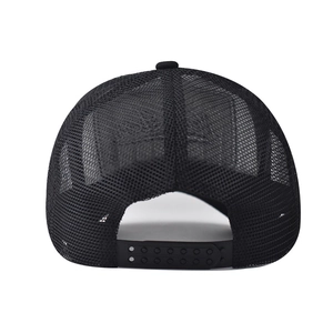 Detail of adjustable snapback closure and breathable black mesh on the baseball cap