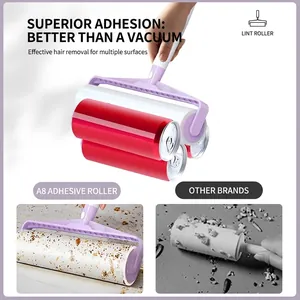 Purple adhesive lint roller A8 with strong sticky paper for clothes and hair removal