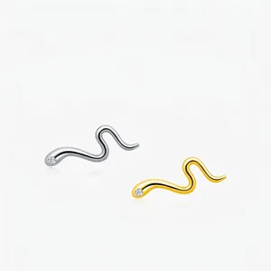 Snake Stud Earrings Crafted In 925 Sterling Silver With Zircon Minimalist Animal Dainty Jewelry For Women