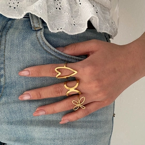 316L stainless steel gold ring set with heart and butterfly adjustable open design