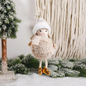 Christmas Plush Girl Doll Pendant Knit Hat Scarf Angel Xmas Tree Hanging Ornament Home Festive Decoration Cute