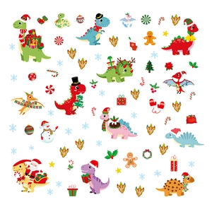 Stickers dinosaures de Noël avec bonnets de Père Noël et décorations pour chambre d'enfant