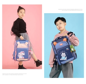 Detailed view of kids ergonomic backpacks with 3D unicorn and dinosaur graphic designs