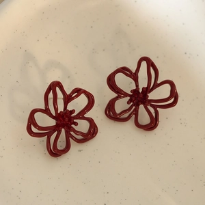 Hohlblumen Ohrstecker Mit Silberohrstecker Vintage Ankara Rot Elegant Senior Sense Schmuck Für Damen