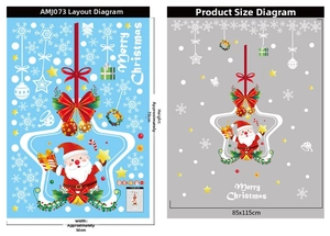 Detailed view of 50x70cm Christmas window decal with Santa, snowflakes, and festive bows