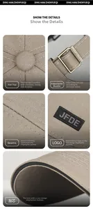 Makrodetails einer khakifarbenen Baseballkappe mit Metallschnalle und JFDE-Stickerei