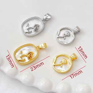 Detail of 18k gold plated rose pendants with measurements for jewelry making