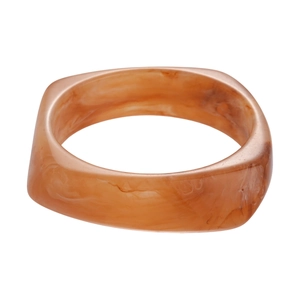 Minimalist square orange marble resin bangle with rounded edges on white background