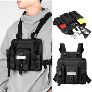 Men Tactical Chest Bag Oxford Cloth Multi Pocket Adjustable Strap Reflective Techwear Streetwear Water Repellent