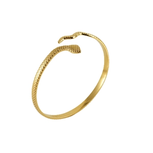 18k gold plated stainless steel snake shaped open bangle with detailed scale texture