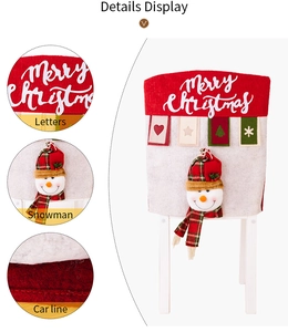Detail display of Christmas snowman chair cover with 3D doll and Merry Christmas text
