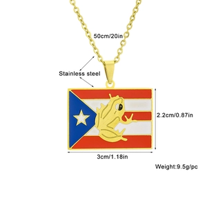 Détails du pendentif drapeau Porto Rico avec dimensions et spécifications de la chaîne