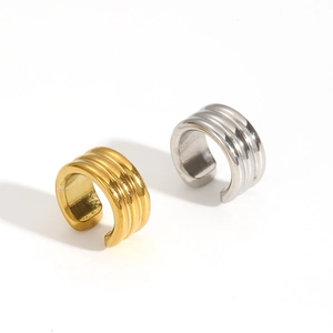 Sleek gold and silver stainless steel ear cuffs with a minimalist triple-layer wrap design