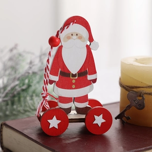Wooden Santa Claus cart Christmas tree ornament with movable wheels on vintage books