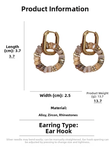 Detail showing dimensions of vintage zircon earrings with 3.7cm length and alloy material