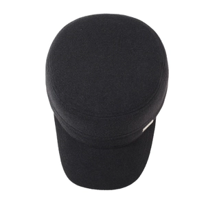 Classic black wool cadet cap for men with flat top design and fashion metal badge